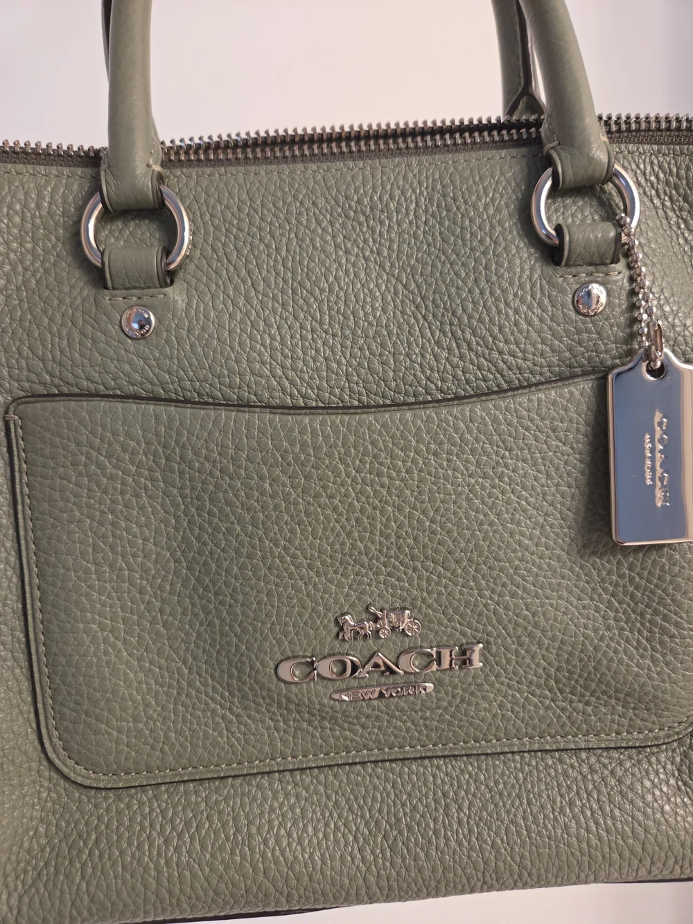 Coach Olive Green Pebbled Leather Satchel